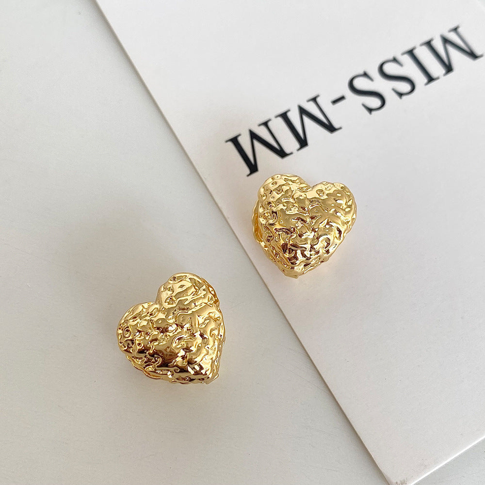 Hammered Heart Nugget Earrings Gold-plated Silver