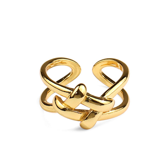 New geometric gold creative ring women's heavy industry design sense open ring hip hop design foreign trade accessories nugget earrings